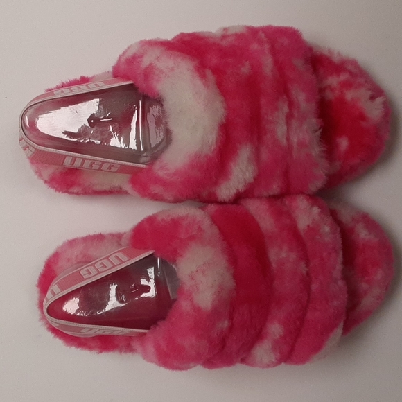 LAST CALL! UGG Youth Fluff Yeah Slide Slipper Pink/White Sz 1 - Picture 3 of 7